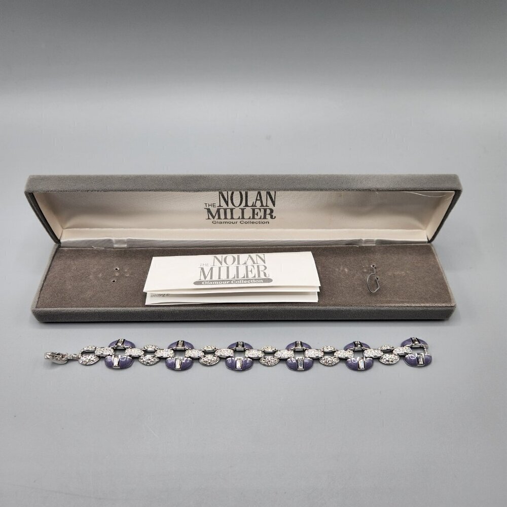 Nolan Miller Bali Bracelet Curb Link Chain Sparkly Crystal Purple Silver Tone